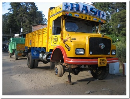Colourful truck on jack