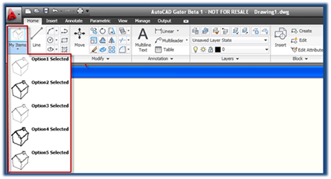 A custom XAML control placed in the Ribbon bar using the CUI editor