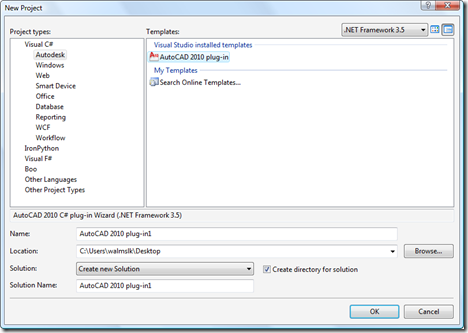 AutoCAD 2010 NET Wizards new project template
