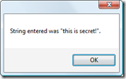 MessageBox showing the string entered via our new dynamic password property