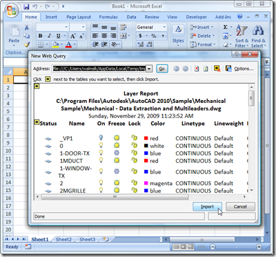 Importing our layer report into Excel