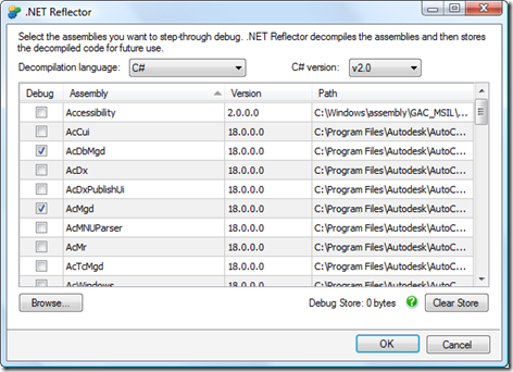 Choosing AutoCAD's assemblies to decompile