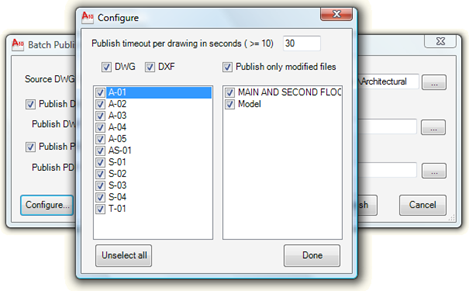 Batch Publish configuration dialog
