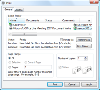 Print dialog for our Layer Report