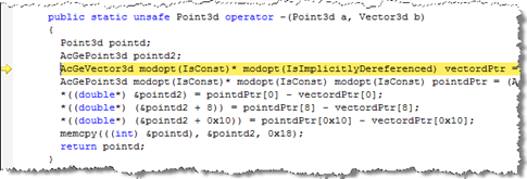Debugging the subtraction operator between a point and a vector