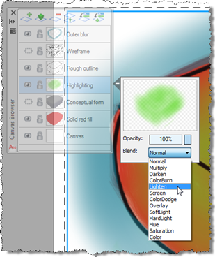 Applying the green highlighting layer with a lighten blend