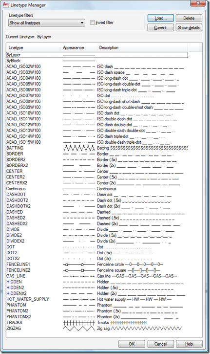 Et voila - beaucoup de linetypes!