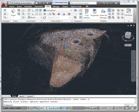 The epic Another Tres Yonis point cloud inside AutoCAD 2011