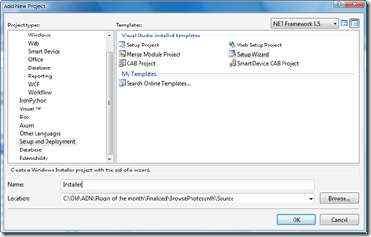Select a new Setup Wizard project