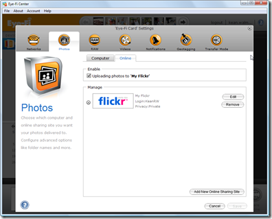 Eye-Fi Center - photo settings - online