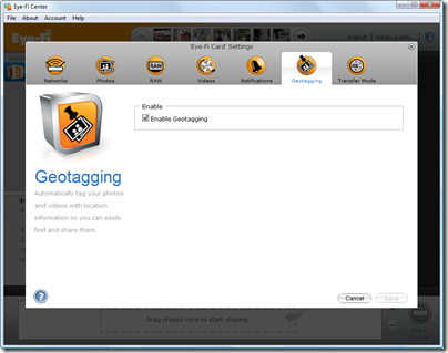 Eye-Fi Center - geotagging