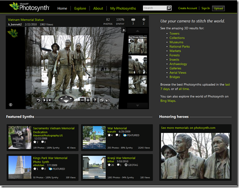 Photosynth main page