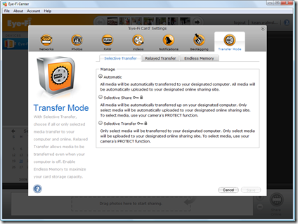 Eye-Fi Center - transfer
mode