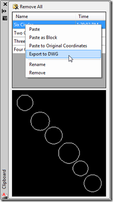 Exporting to a DWG from the Clipboard Manager