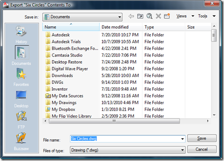 Our file selection dialog for the destination DWG