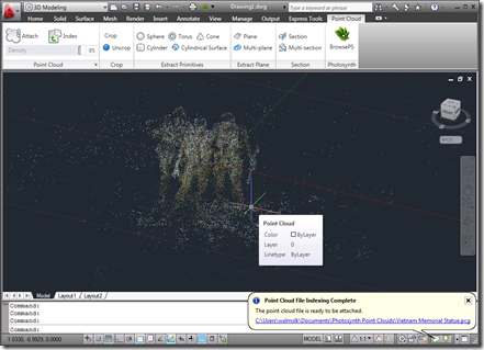 The point cloud imported into AutoCAD