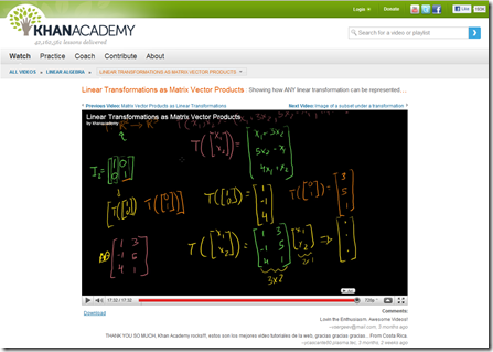 Khan Academy - Linear Transformations as Matrix Vector Products Khan Academy - Linear Transformations as Matrix Vector Products