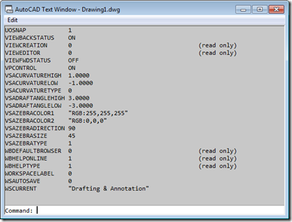 AutoCAD's text window