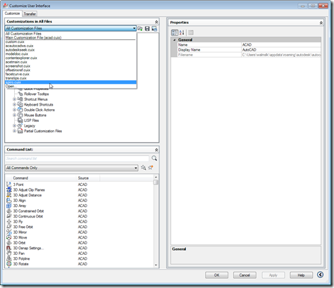Selecting our partial CUIX in the CUI dialog
