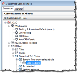 Let's show the solid modelling tab when two circles are selected