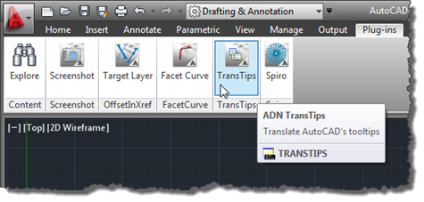 Our custom item on the plug-ins tab inside AutoCAD 2012