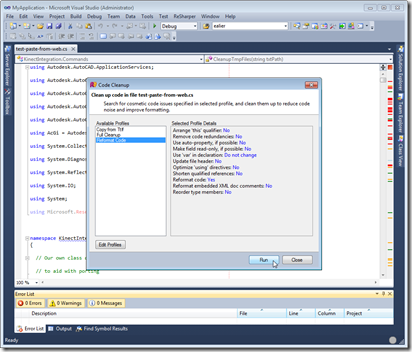 Run Code Cleanup with custom profile