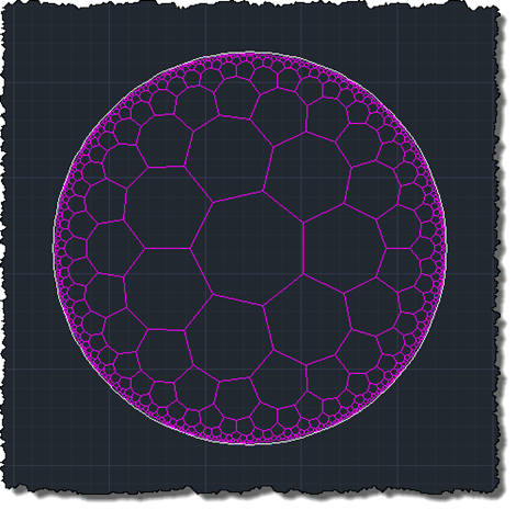 A {7 3} hyperbolic tessellation in AutoCAD