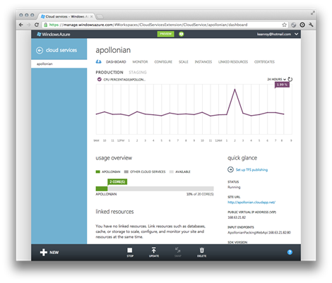 The preview Windows Azure management portal