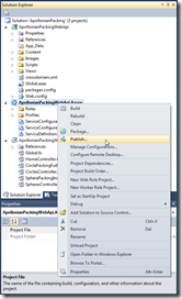Right-clicking our deployment project and clicking Publish