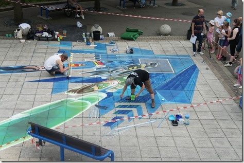 View of the 3D street painting from the Sky Rider