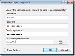 Remote desktop options Remote desktop options