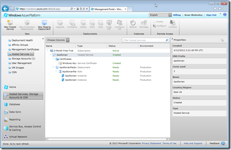The Windows Azure Management Portal The Windows Azure Management Portal
