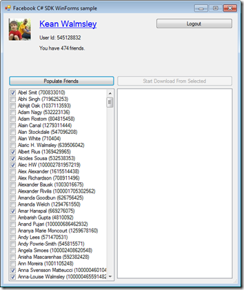 The populated friend list