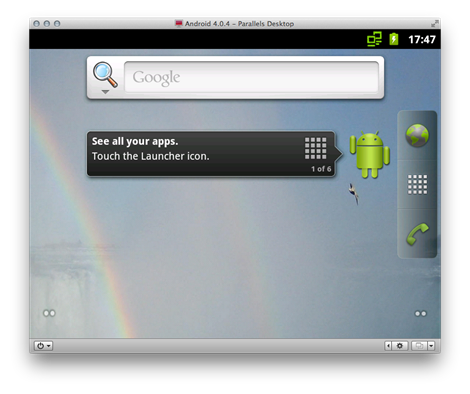 A Parallels VM running Android
