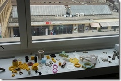 3D prints on the window ledge overlooking the train station