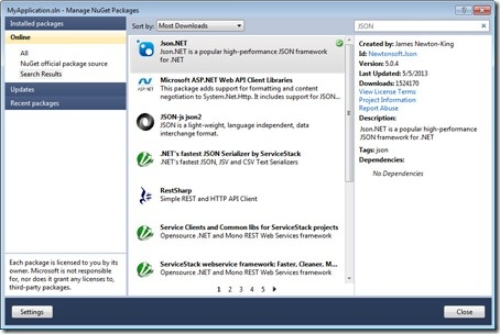 Getting Json.NET via the package manager