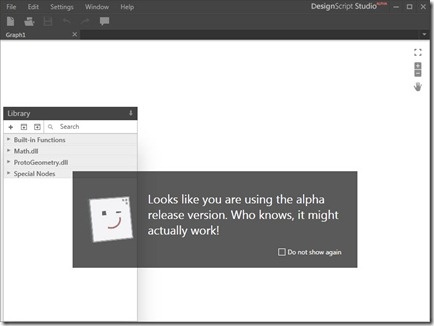 DesignScript Studio with disclaimer