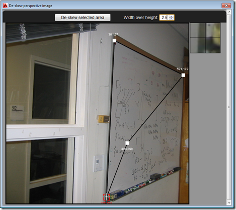 Selecting the area of the whiteboard to de-skew