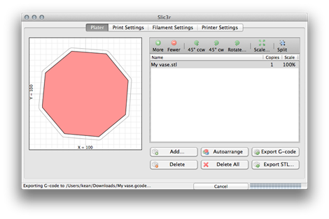 Generating GCODE using Slic3r