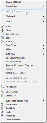Table export context menu item added for table objects