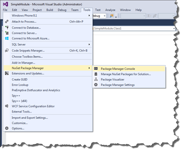 NuGet console menu option
