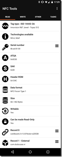 NFC Tools reading our tag