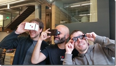 The VR Party team, geeking out in VR