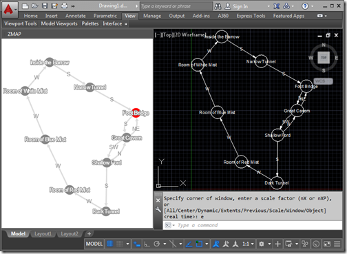 Zork II map inside AutoCAD
