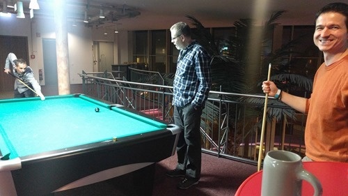 Playing pool with Adam and the Swiss contingent