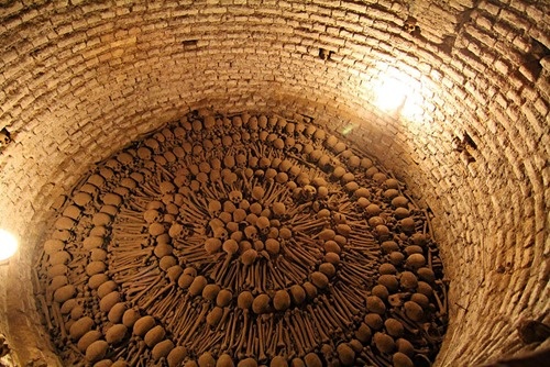 An ossary in Lima's catacombs