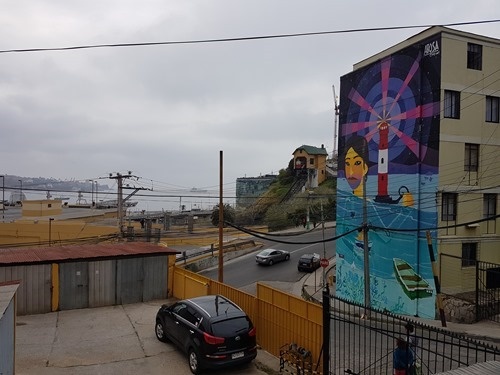 A mural and a nearby funicular