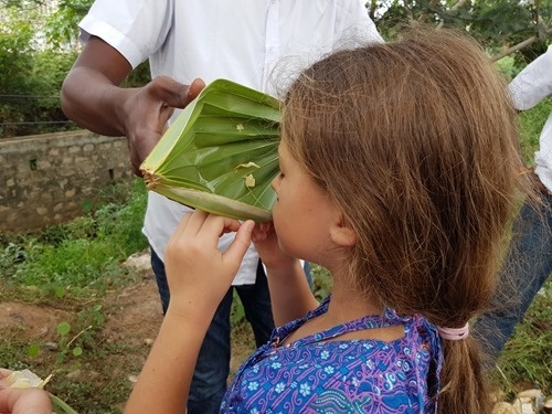 Drinking some of the juice