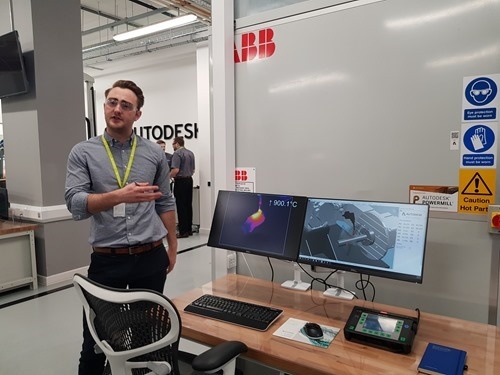 A robot welding a propeller