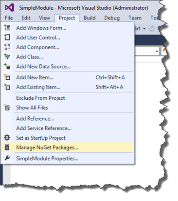 Manage NuGet packages menu option